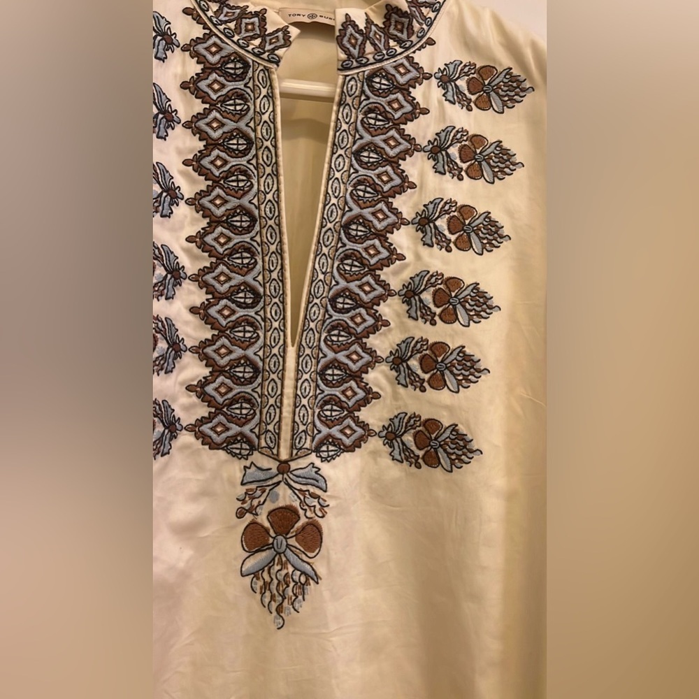 Tory Burch Cream Tunic with Brown and Blue Embroidery - Picture 8 of 12